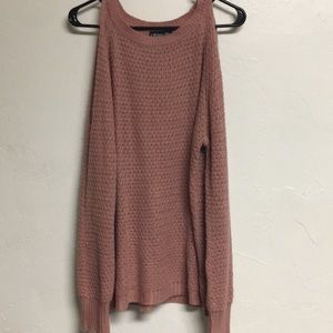 Pink cutout shoulder pullover sweater